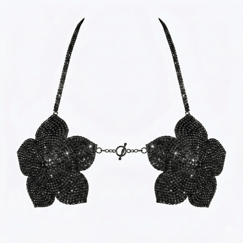 Midnight Bloom Rhinestone Embellished Bralette Carnival Bra