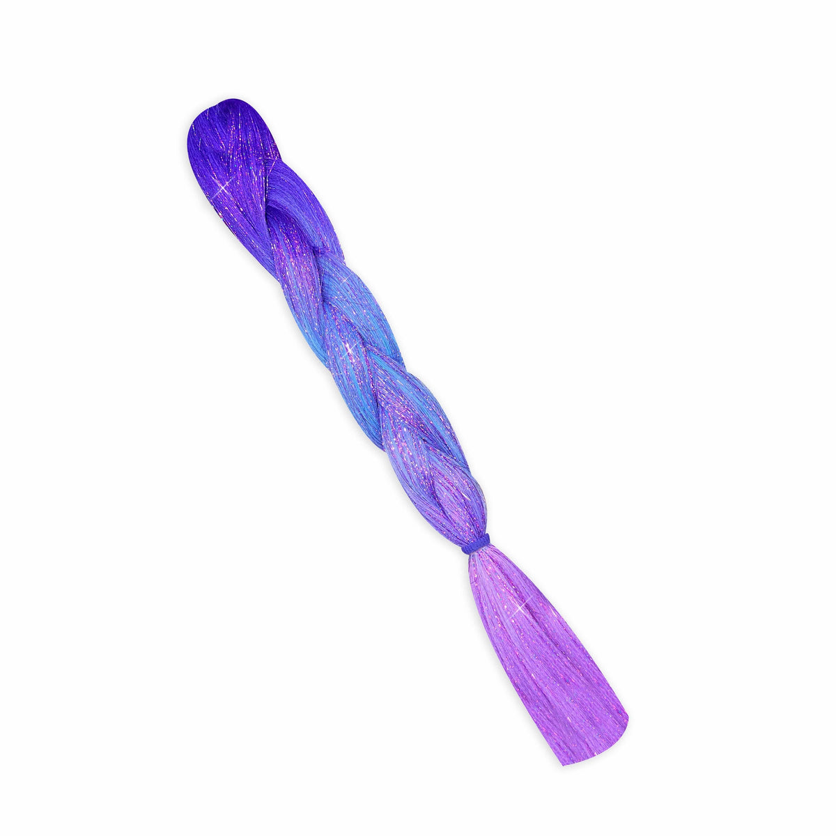 Purple blue tinsel two tone jumbo hair braid in full view with its signature color and shape