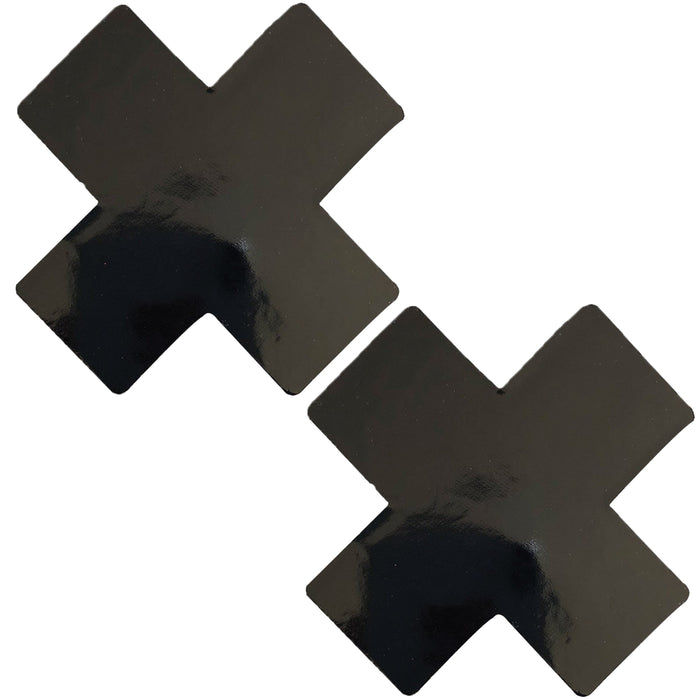 Dom Queen Status Plus Size Black Wet Vinyl X Nipple Cover Pasties