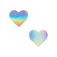 Holographic Heart Body Stickers pictured alone to show the rainbow shifting holographic finish and cut shape