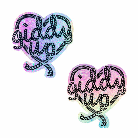 Giddy Up Light Pastel Smarties Party Glitter Lasso Heart Nipple Cover Pasties