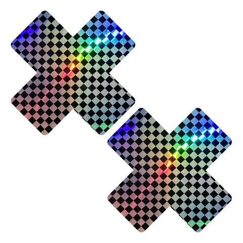 Talladega Trippin' Super Holographic Checkered X Nipple Cover Pasties