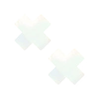 White wet vinyl mini X body stickers for an arctic bridal glam look