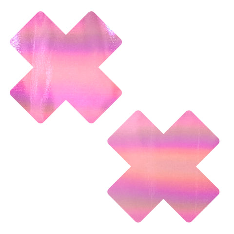 Love Heart Bare Pink Shimmer Holographic X Nipple Pasties