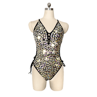 Glam black crystal prism bodysuit with sparkling stones and a sleek fit