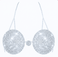 Sparkly silver crystal carnival bra for festival showgirl and rave looks