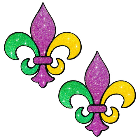 Fleur De Lis Mardi Gras Glitter Nipple Cover Pasties