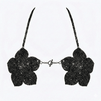Shiny black rhinestone flower bralette carnival bra with a showgirl sparkle