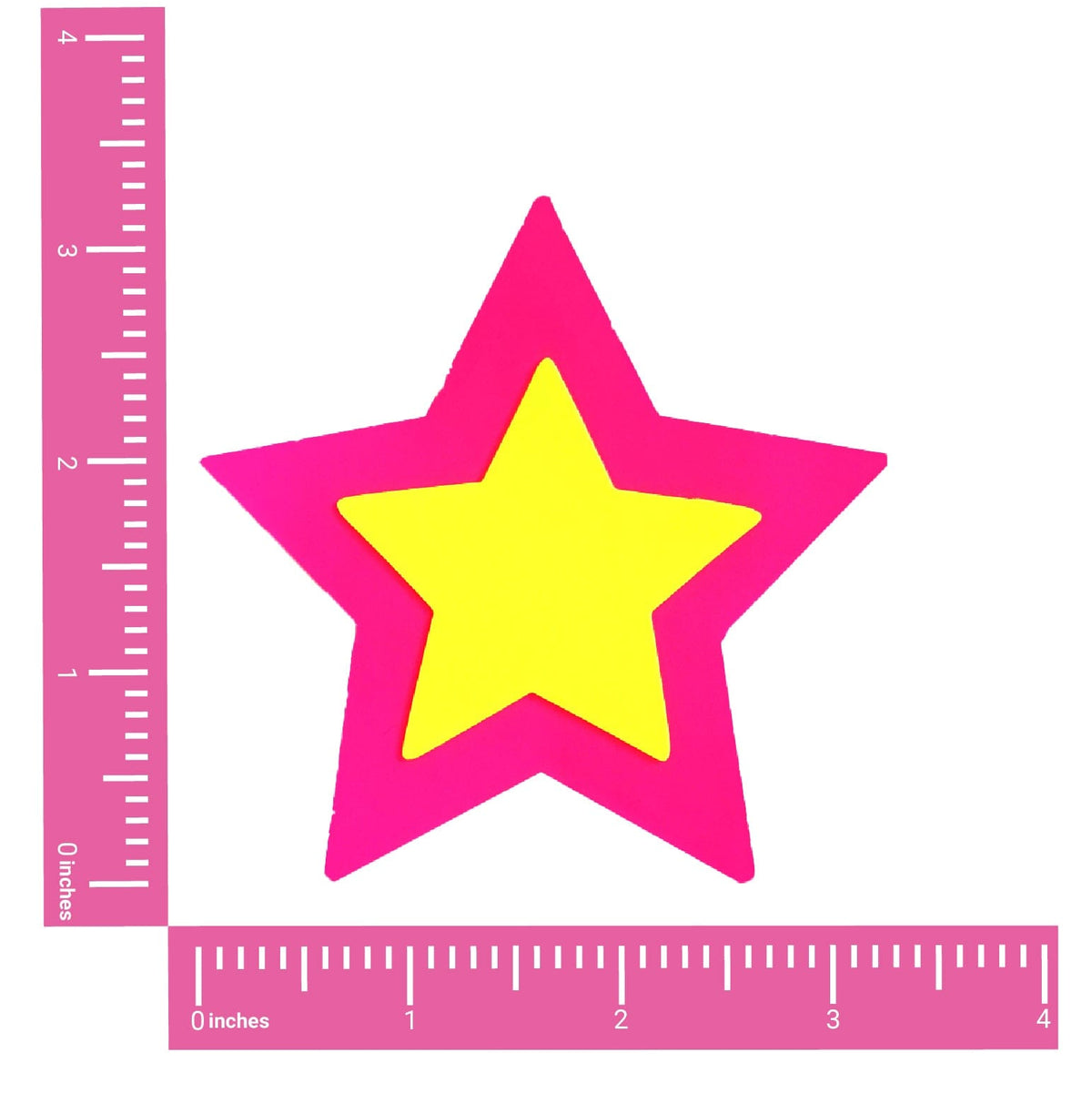 Product view of neon pink double starburst nipple pasties highlighting the bright neon color