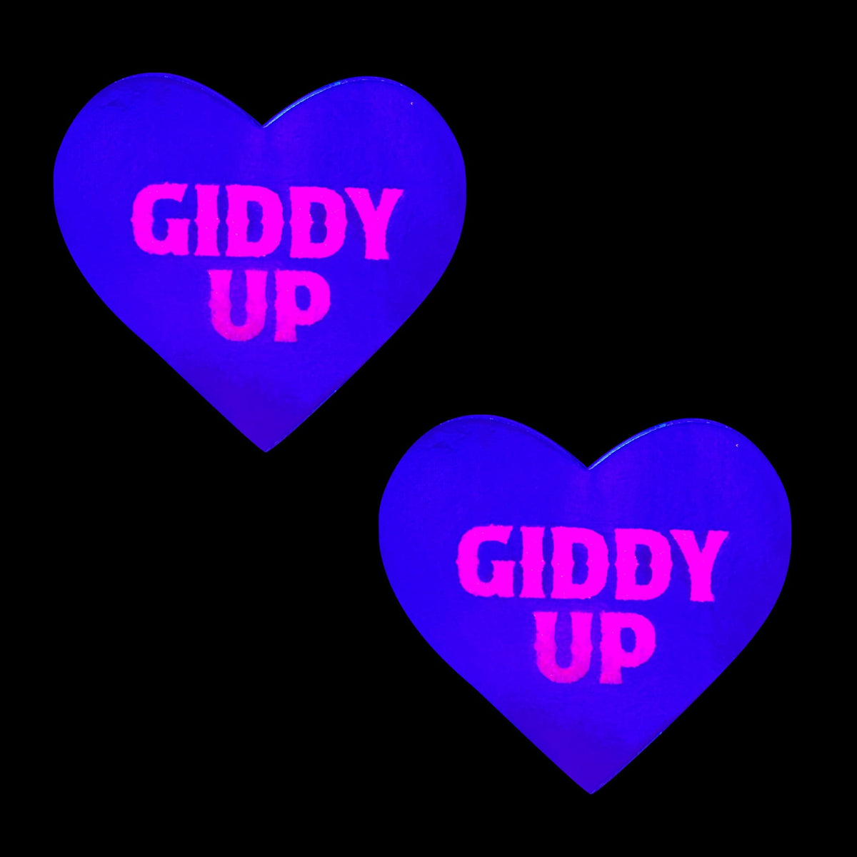 Giddy Up UV Pink Glitter Care Bare Stare Heart Nipple Cover Pasties