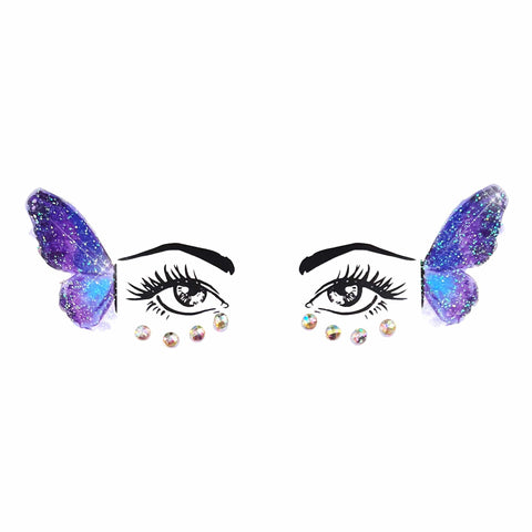 Purple Butterfly Flutterby Face Tattoo With Jewels