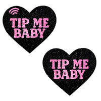 Pink glitter heart smart NFC nipple pasties that open links and tips with a tap