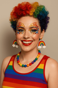 Colorful rainbow rhinestone face gems in red, orange, yellow, blue and purple