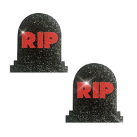 RIP Gravestone on Black Malice Glitter Nipple Cover Pasties