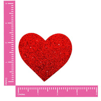 Red Glitter Heart Nipple Pasties shown on their own with a sparkling glitter finish