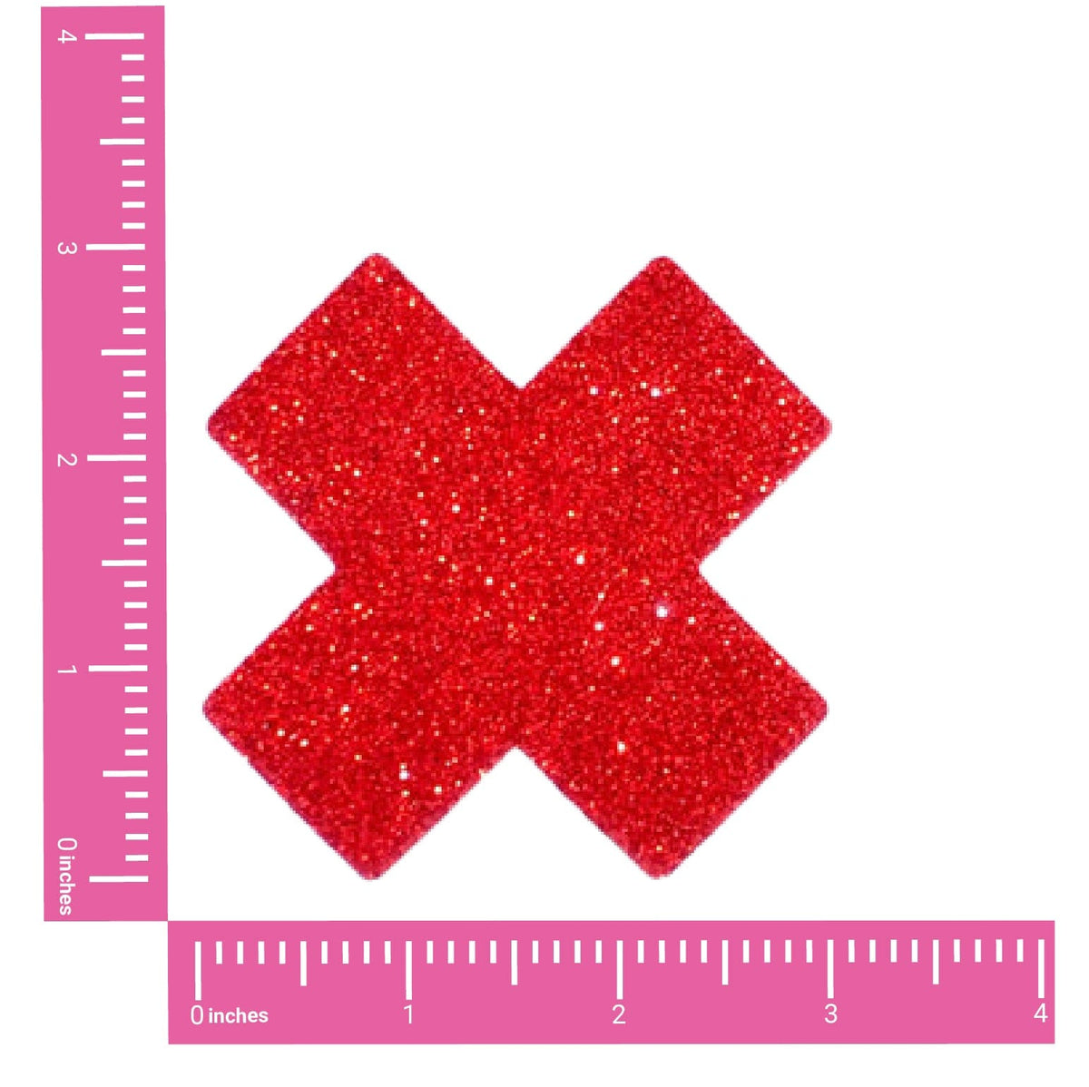 Red Glitter X Nipple Pasties shown on their own with a sparkling glitter finish