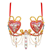 Red heart crystal jewel carnival bra with sparkling heart cups for a Valentine cabaret look