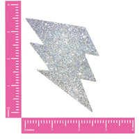 Silver Glitter Lightning Bolt Nipple Pasties shown on their own with a sparkling glitter finish