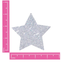 Silver Glitter Star Nipple Pasties shown on their own with a sparkling glitter finish