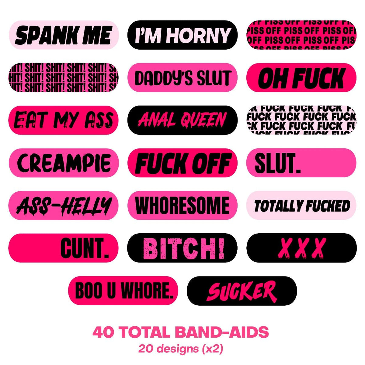 Sassy pink and red XXX print adhesive bandages for cheeky festival wear