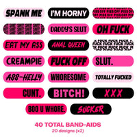 Sassy pink and red XXX print adhesive bandages for cheeky festival wear