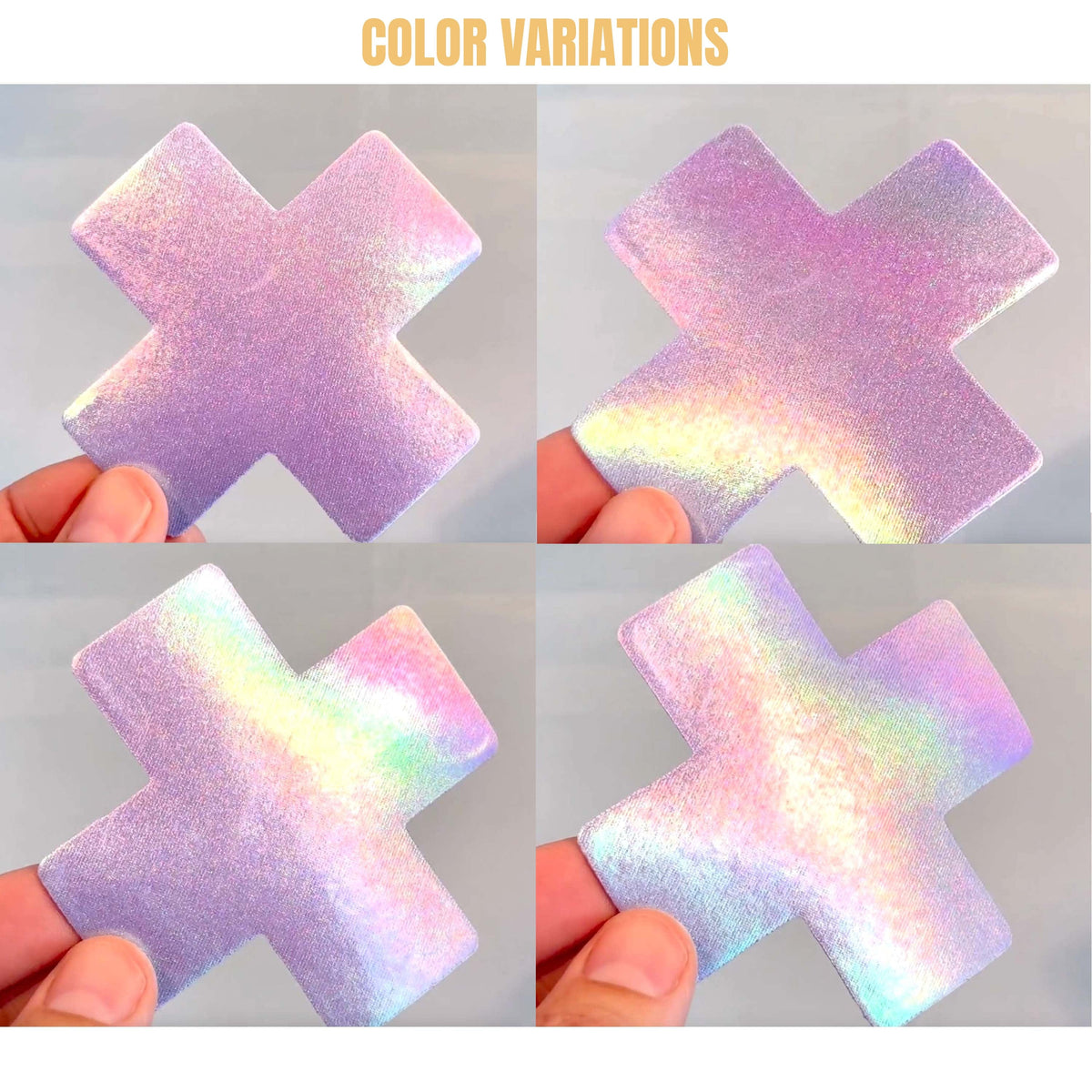 Shimmery pastel purple X nipple covers with a dreamy pearl finish
