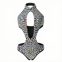 Black rhinestone embellished teddy bodysuit with sparkling crystal detail