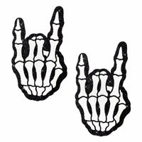 Black glitter skeleton hand nipple pasties with white bones for Halloween