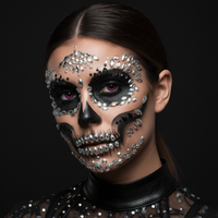 Black and white iridescent skull face jewels for a Day of the Dead sugar skull look