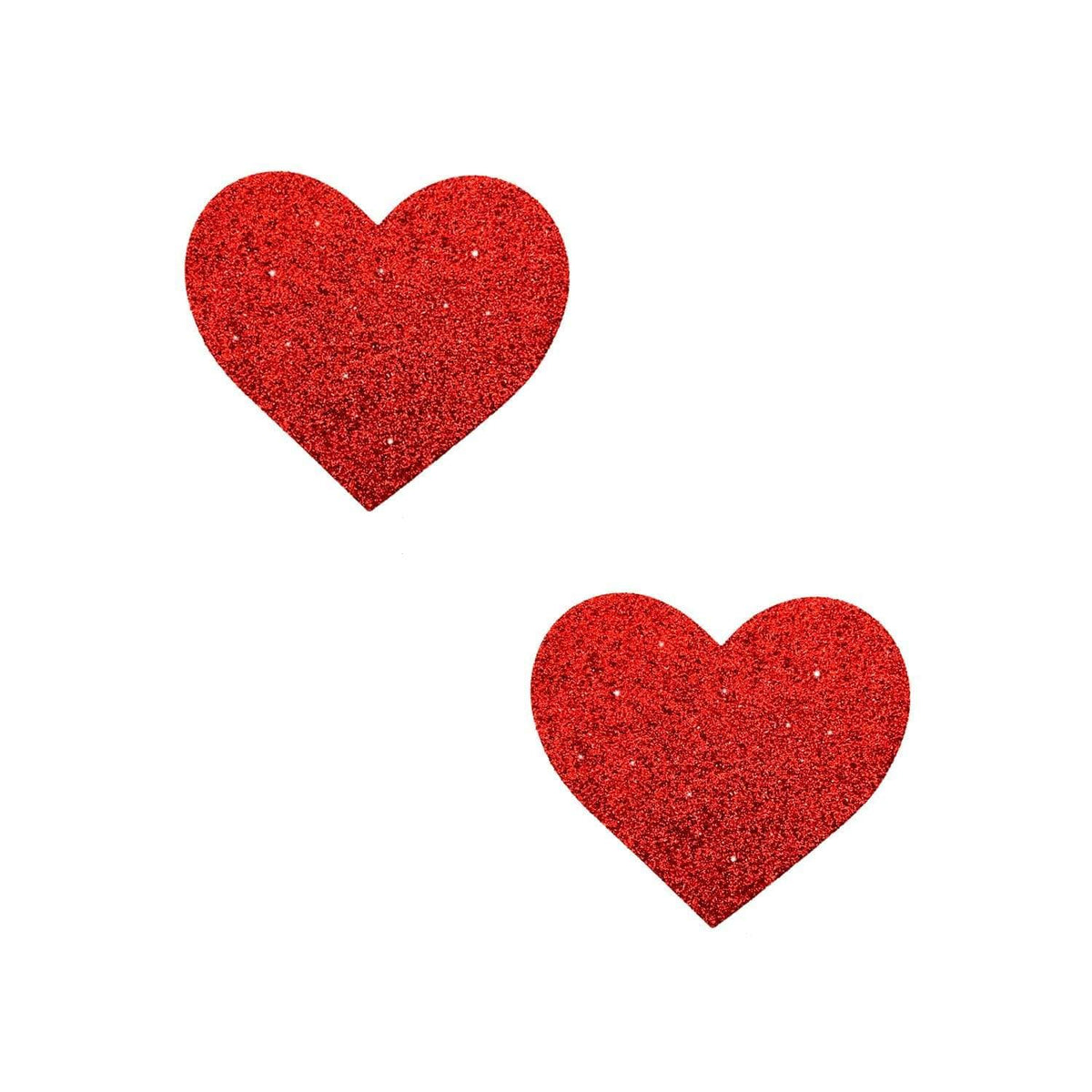 Sparkling glitter finish on red glitter heart body stickers, full view of the design