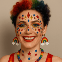 A look at red and gold crystal face stickers for stars and sparkle makeup