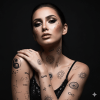 Black zodiac sign temporary tattoo stickers shown on their own for festival body art