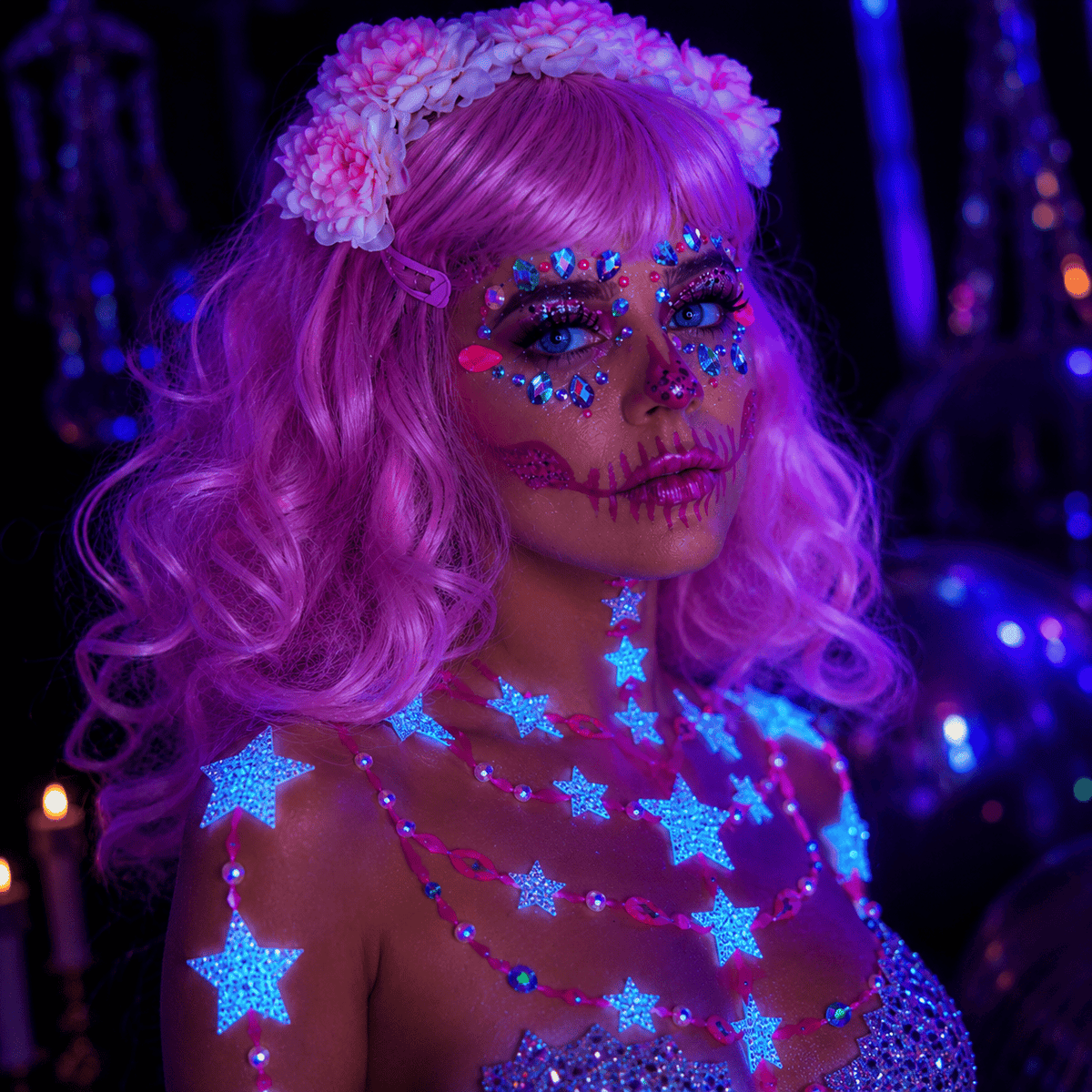 Full pastel crystal, glitter and star top bundle contents for a dead bride look