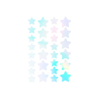 Holographic iridescent star hydrocolloid acne pimple stickers shown up close to highlight the finish
