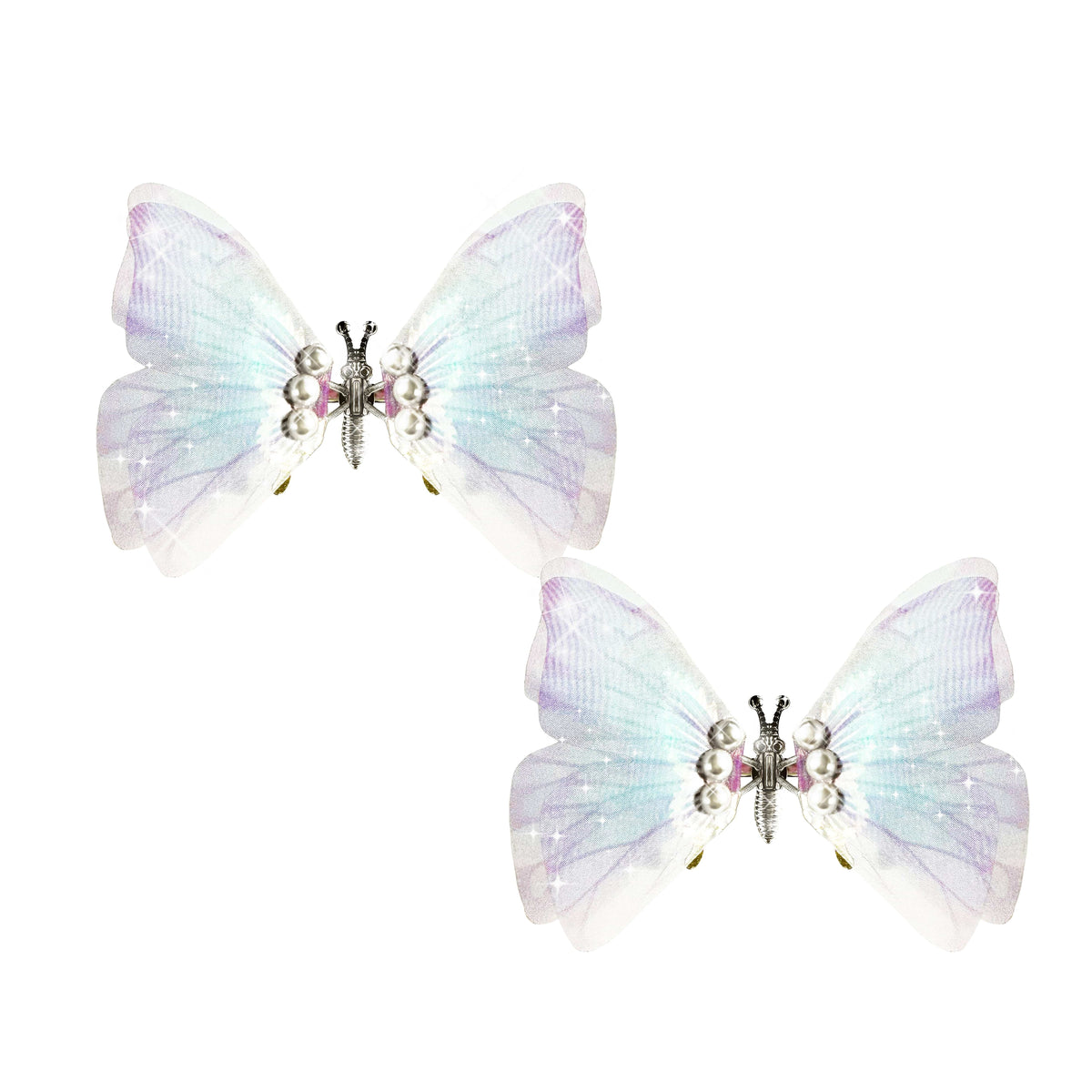 Icy blue fabric large butterfly hair clip, main product view showing the full design