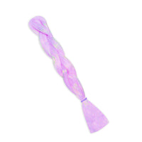 Pastel lavender iridescent tinsel jumbo hair braid seen from an alternate angle