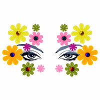 Neon glitter daisy face sticker with jewels in a styled product view