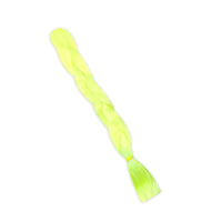 Neon yellow glow in the dark jumbo hair braid seen from an alternate angle