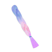 Pastel purple and pink iridescent tinsel jumbo hair braid seen from an alternate angle