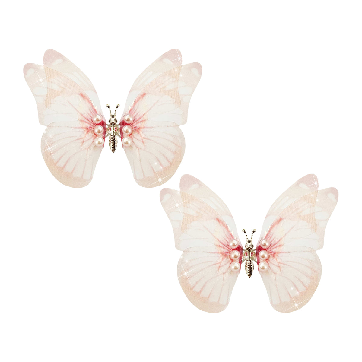 Peach blossom fabric large butterfly hair clip, main product view showing the full design
