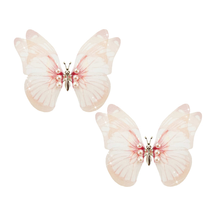Peach blossom fabric large butterfly hair clip, main product view showing the full design