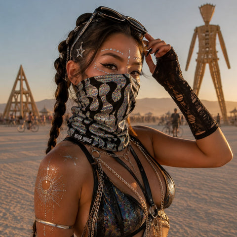 Robo Meltdown Black Holographic Flame Sexy Necksie Face Covering