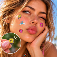 Colorful weird and wacky hydrocolloid acne pimple stickers in a styled product view