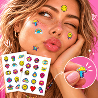 Full design view of colorful weird and wacky hydrocolloid acne pimple stickers in true color