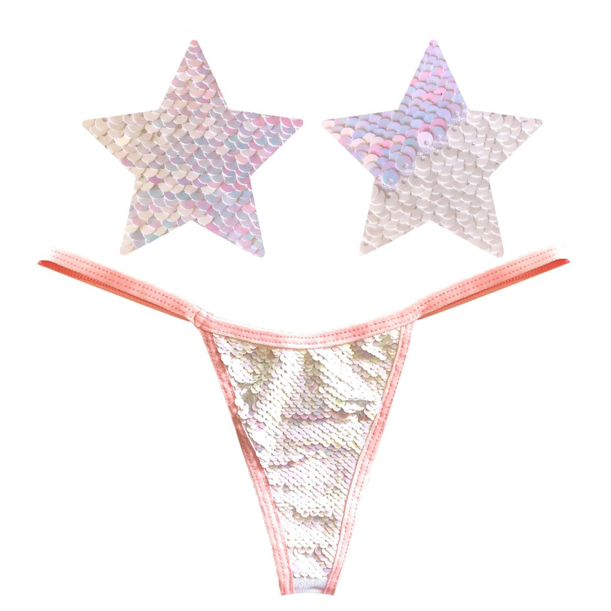 White Sequin pasties panties gift, Neva Nude
