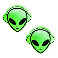 Neon green wet vinyl alien nipple pasties shown on their own