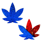 American Spirit Blue to Red Flip Sequins Dope AF Weed Leaf Pasties, Nipple Pasties - NevaNude