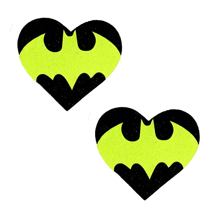 Blacklight Bat Black Glitter I Heart U Pasties, Halloween Nipple Pasties - NevaNude