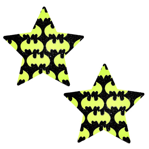 Blacklight Bat Black Glitter Starry Nights Nipzitx Pasties, Halloween Nipple Pasties - NevaNude