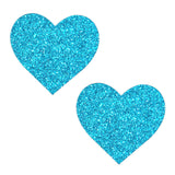 Bowie Blue Glitter Heart Nipztix Pasties, Heart Nipple Pasties - NevaNude